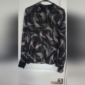 Gorgeous Sheer feather long sleeve top XL